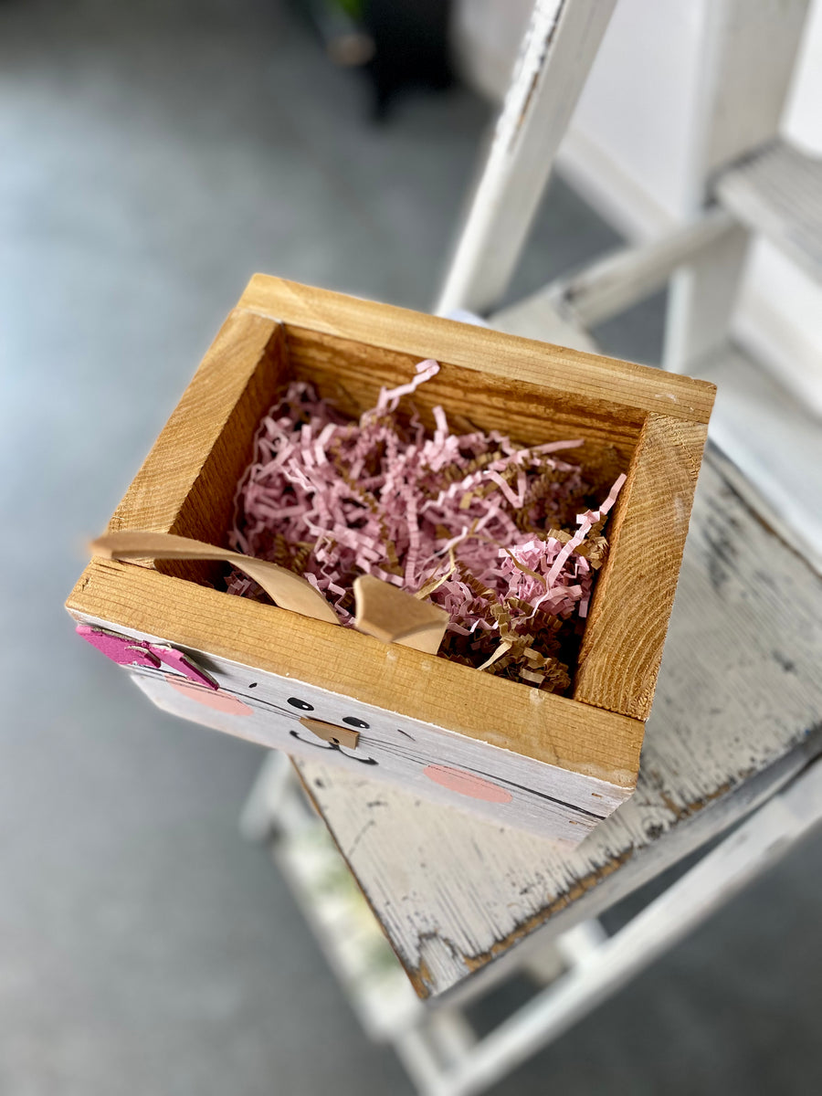 Handcrafted Small Wooden Bunny Box With Bow