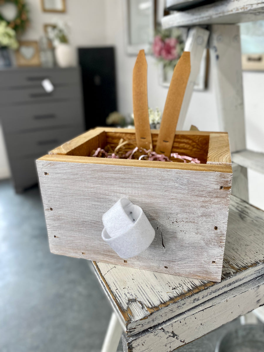 Handcrafted Small Wooden Bunny Box With Bow