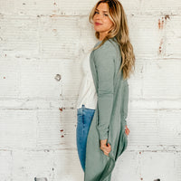 Knit Open Front Long Cardigan - Sage