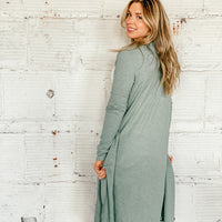 Knit Open Front Long Cardigan - Sage