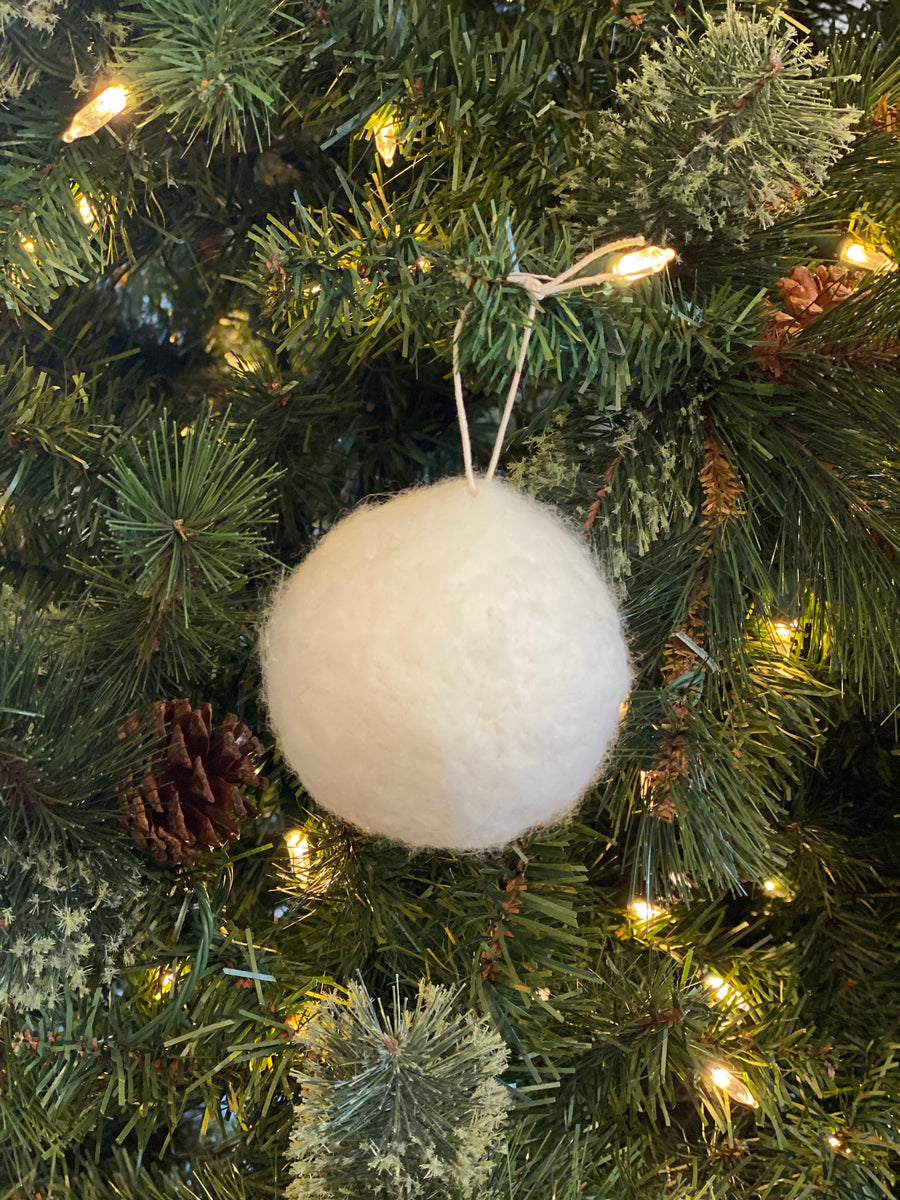 White Fluff Snowball Ornament