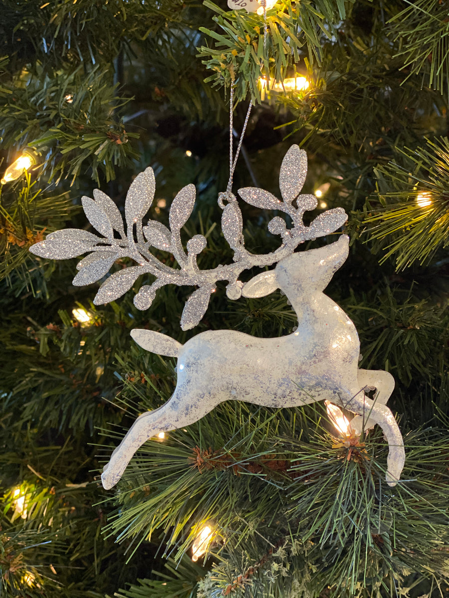 Silver Sparkle Reindeer Ornament