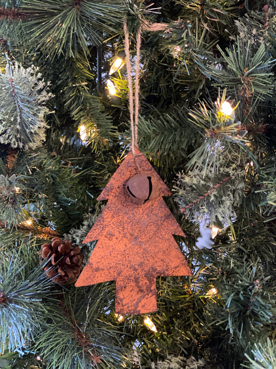 Distressed Metal Tree w/Bell Ornament