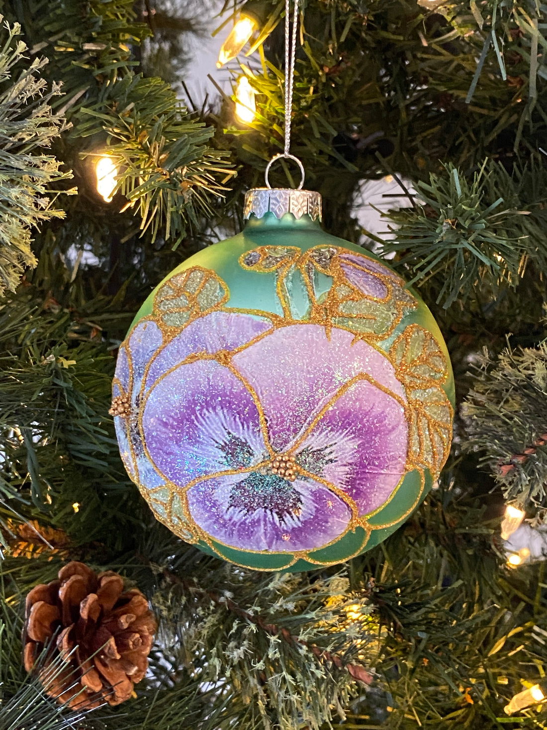 Green Pansy Bulb Ornament