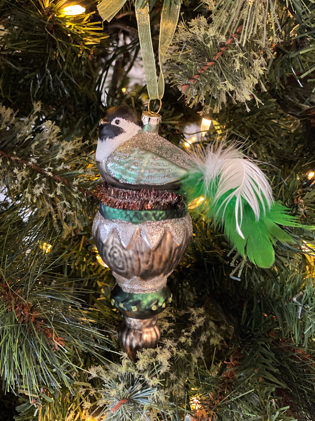 Demdaco Chickadee Finial Glass Ornament
