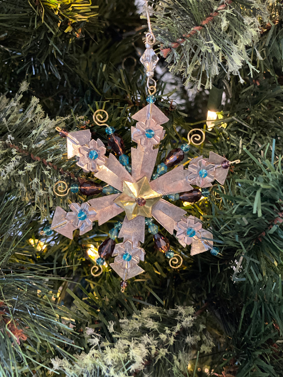 Metal Beaded Snowflake Ornament