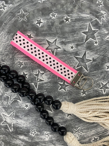 Hot Pink Polka Dot Key Fob Wristlet