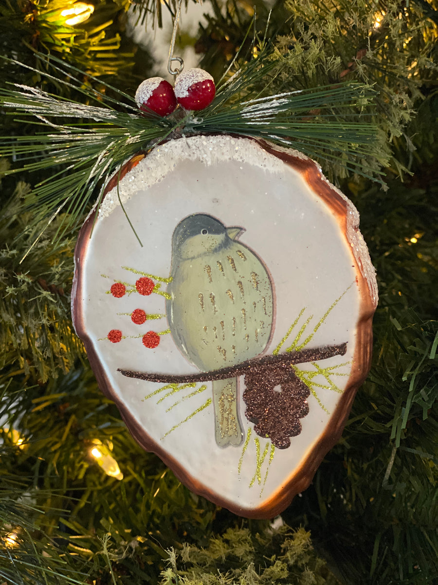 Painted Bird Glass Pinecone Ornament