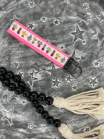 Hot Pink Cacti Key Fob Wristlet