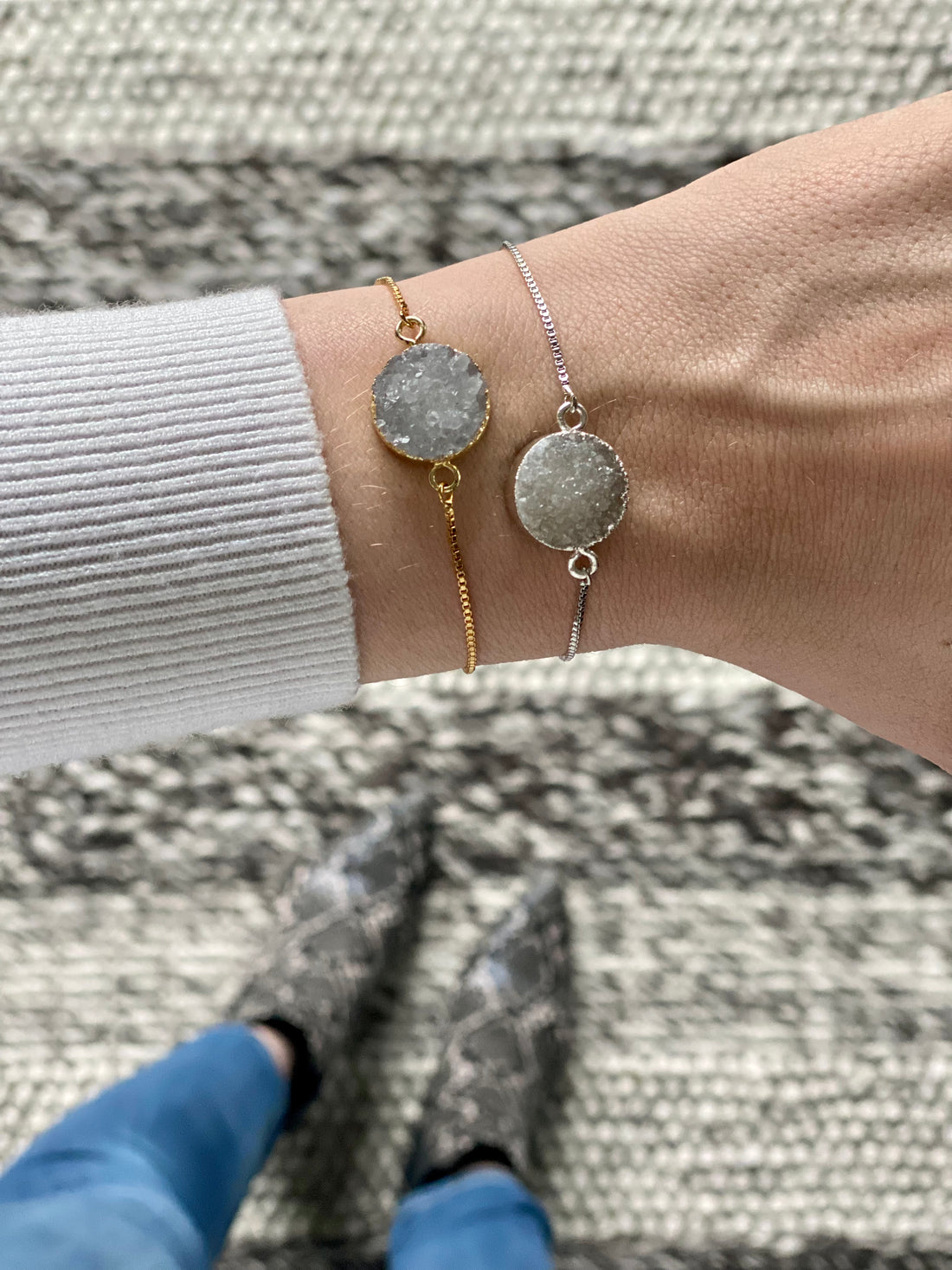 Slider Bracelet - Clear Druzy