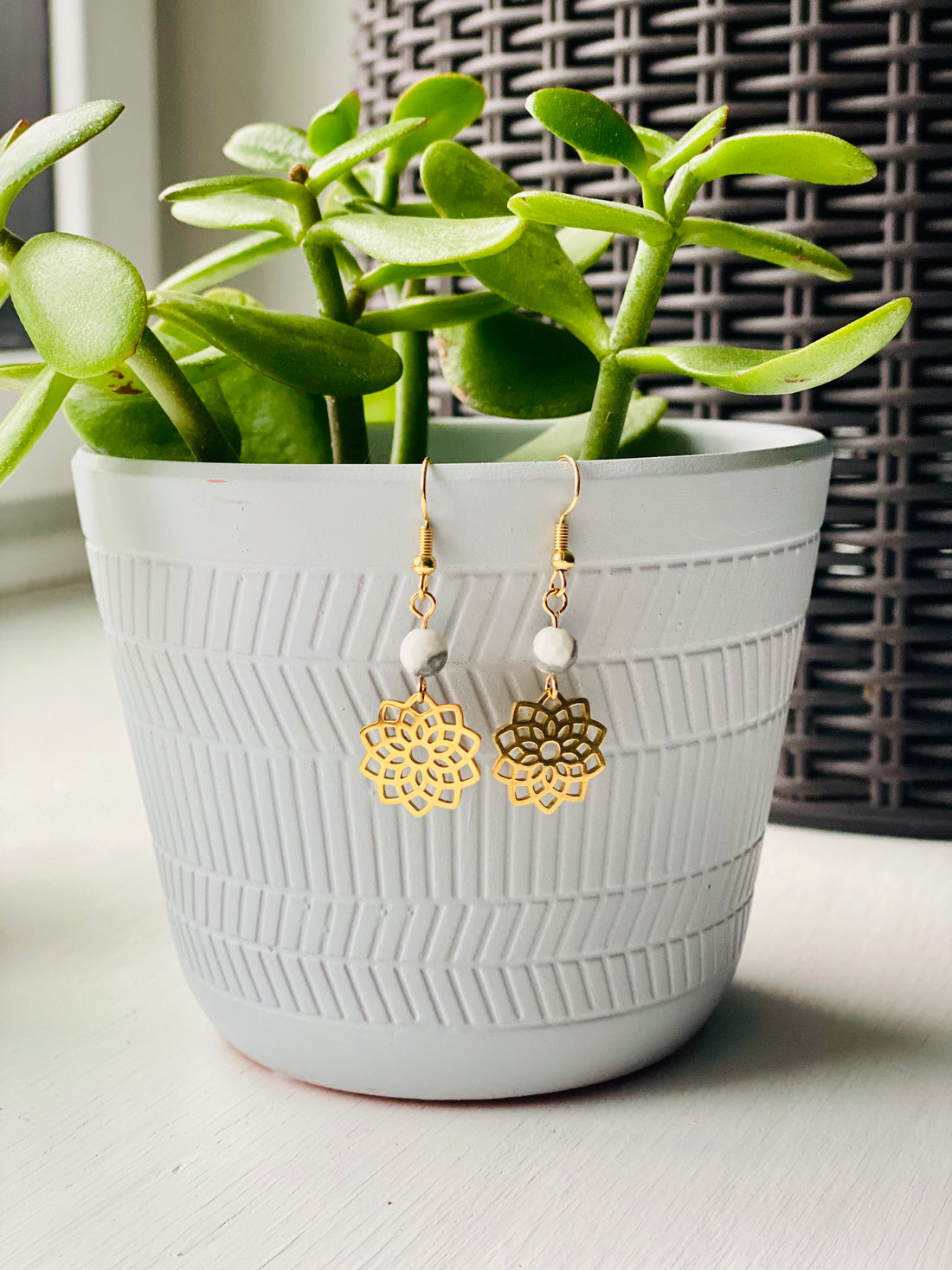 Gold Mandala Drop Earrings