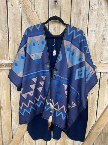 Blue & Tan Poncho Wrap