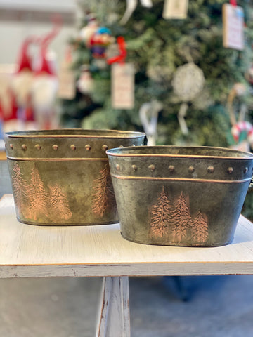 Metal Tree Engraved Planter/Bucket