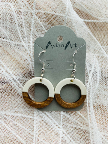 Hollow Circle Resin/Wood Drop Earrings