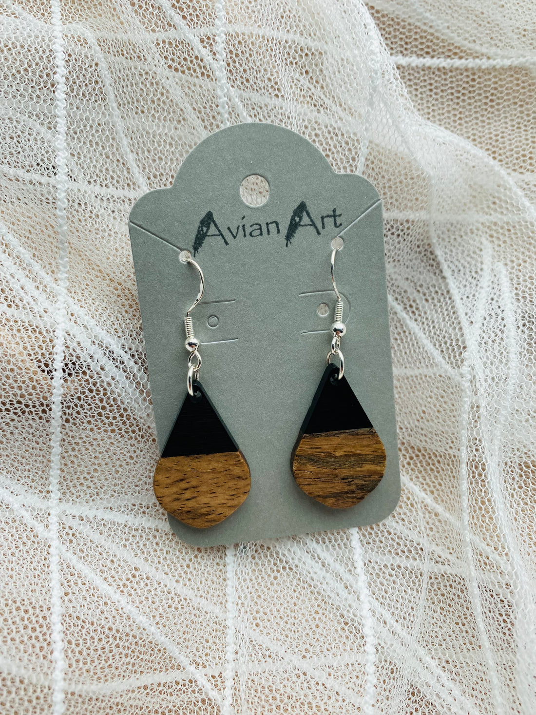 Teardrop Resin/Wood Drop Earrings