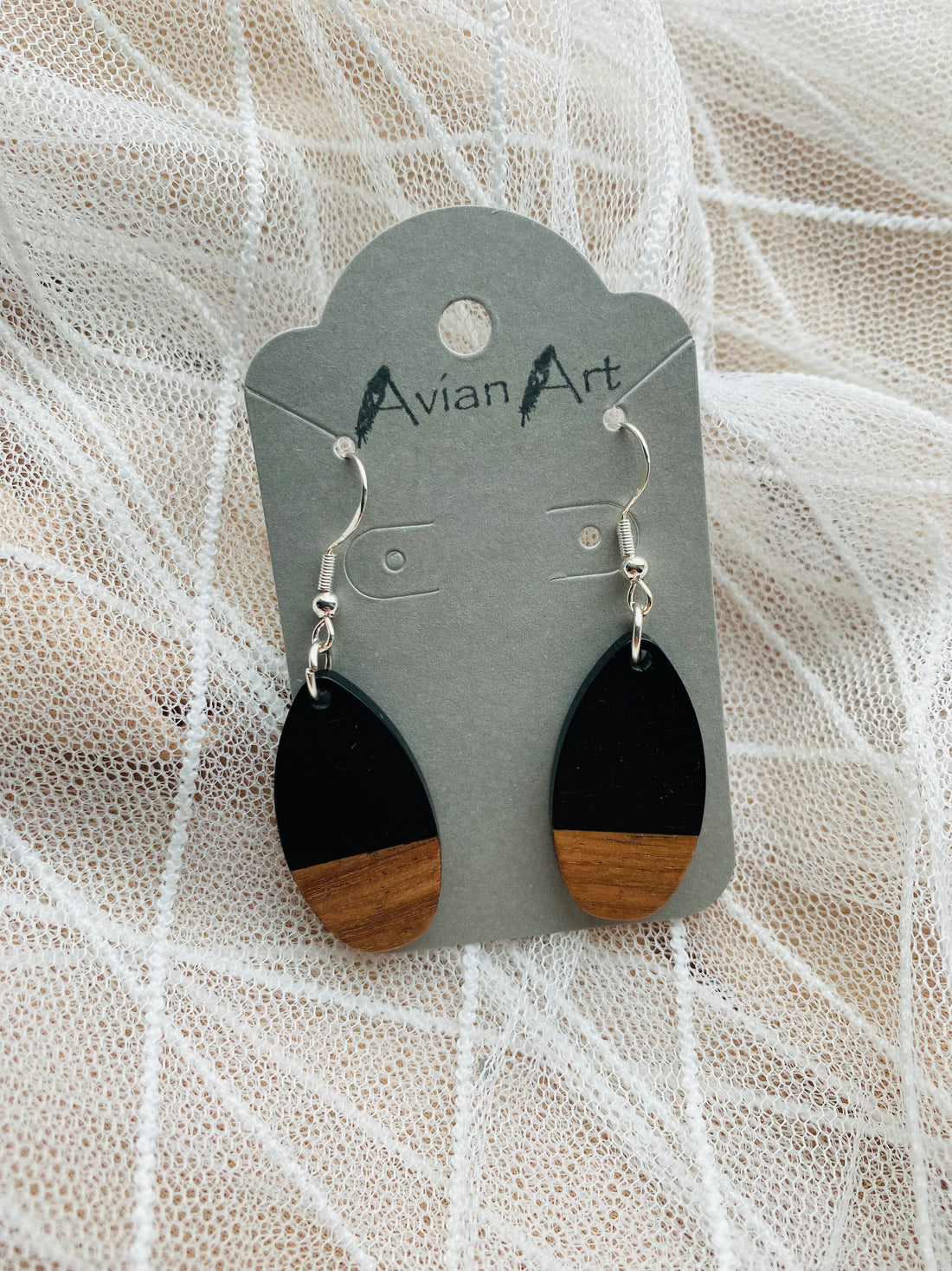 Oval Resin/Wood Drop Earrings