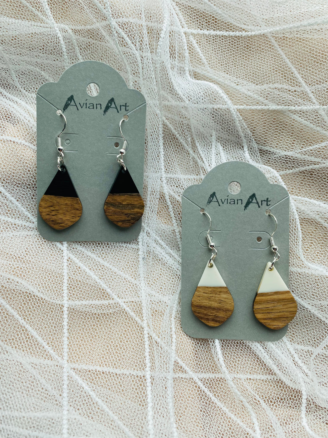 Teardrop Resin/Wood Drop Earrings