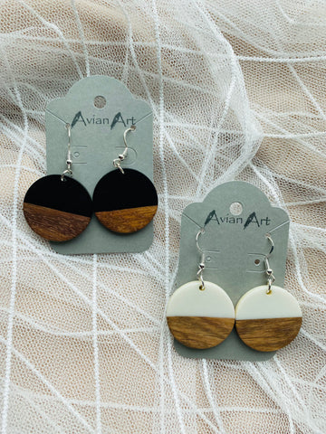 Circle Resin/Wood Drop Earrings