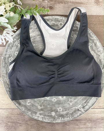 Coobie Breathable Mesh Racerback Sports Bra - Dark Grey/White