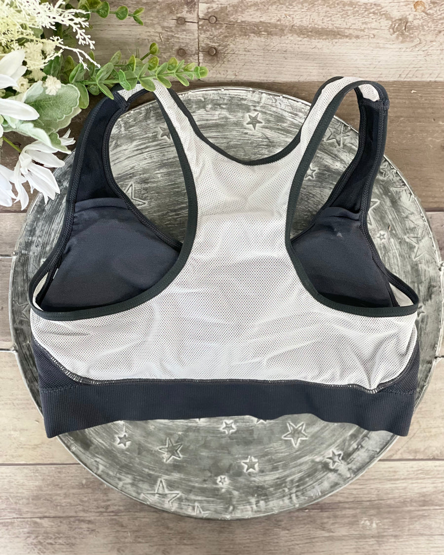 Coobie Breathable Mesh Racerback Sports Bra - Dark Grey/White