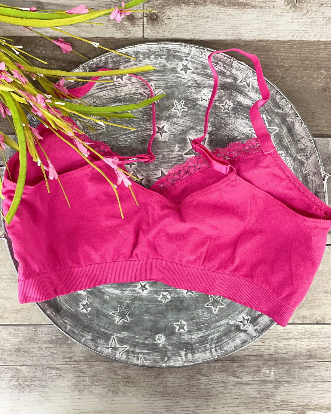 Coobie V-Neck Lace Trim Bra - Hot Pink