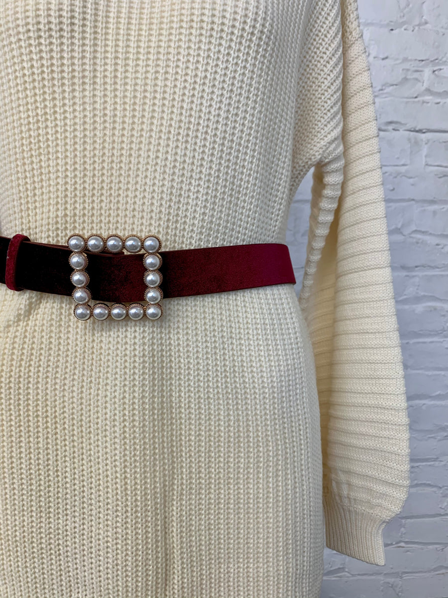 Pearl Square Velour Belt - Berry