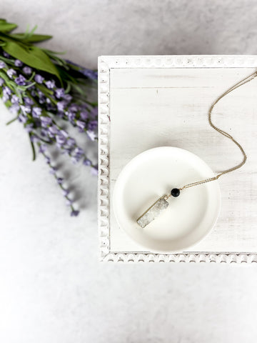 Gold Druzy Quartz Bar Necklace