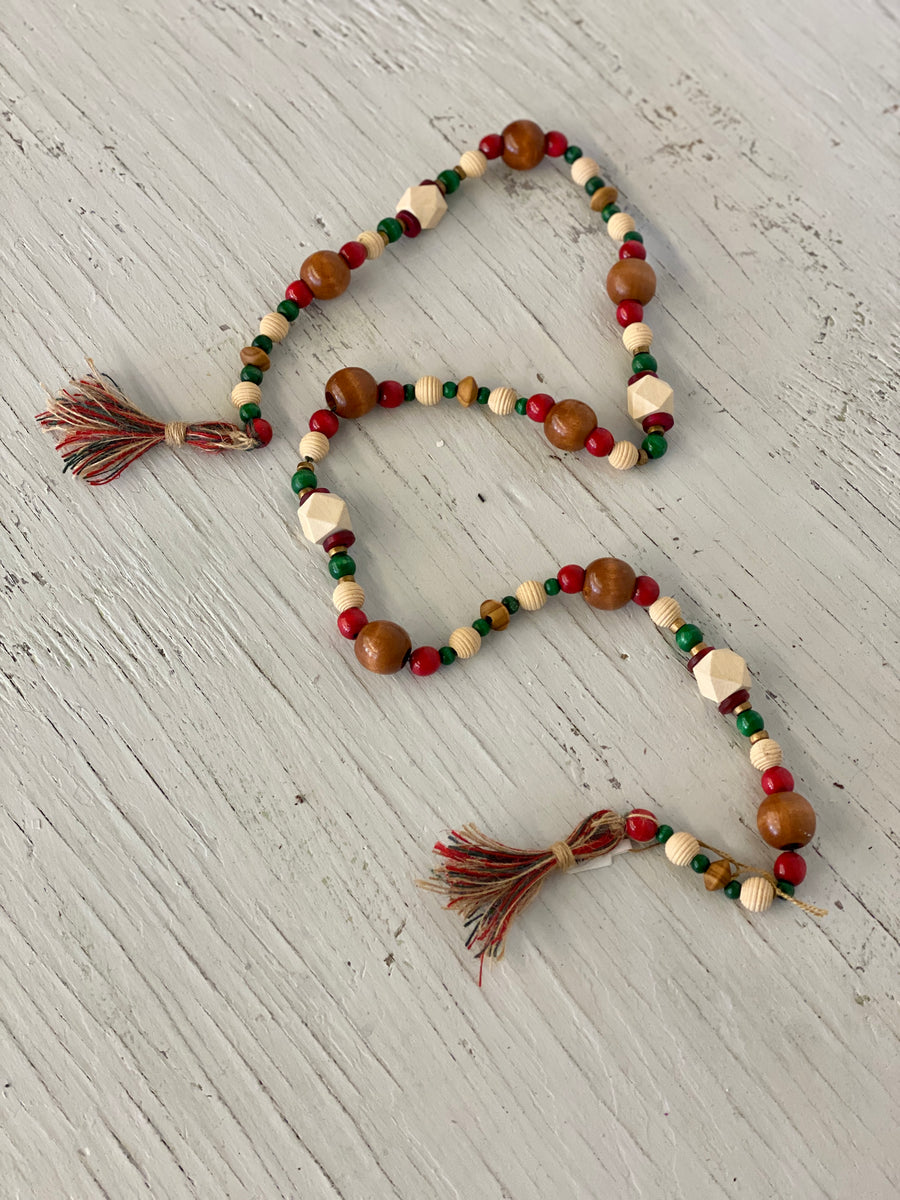 Red and Green Wooden Beaded Decor