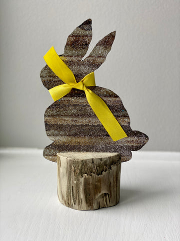 Yellow Bow Metal Bunny Shelf Decor