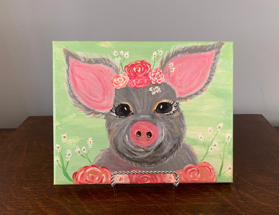 Pig with Flower Crown Painting