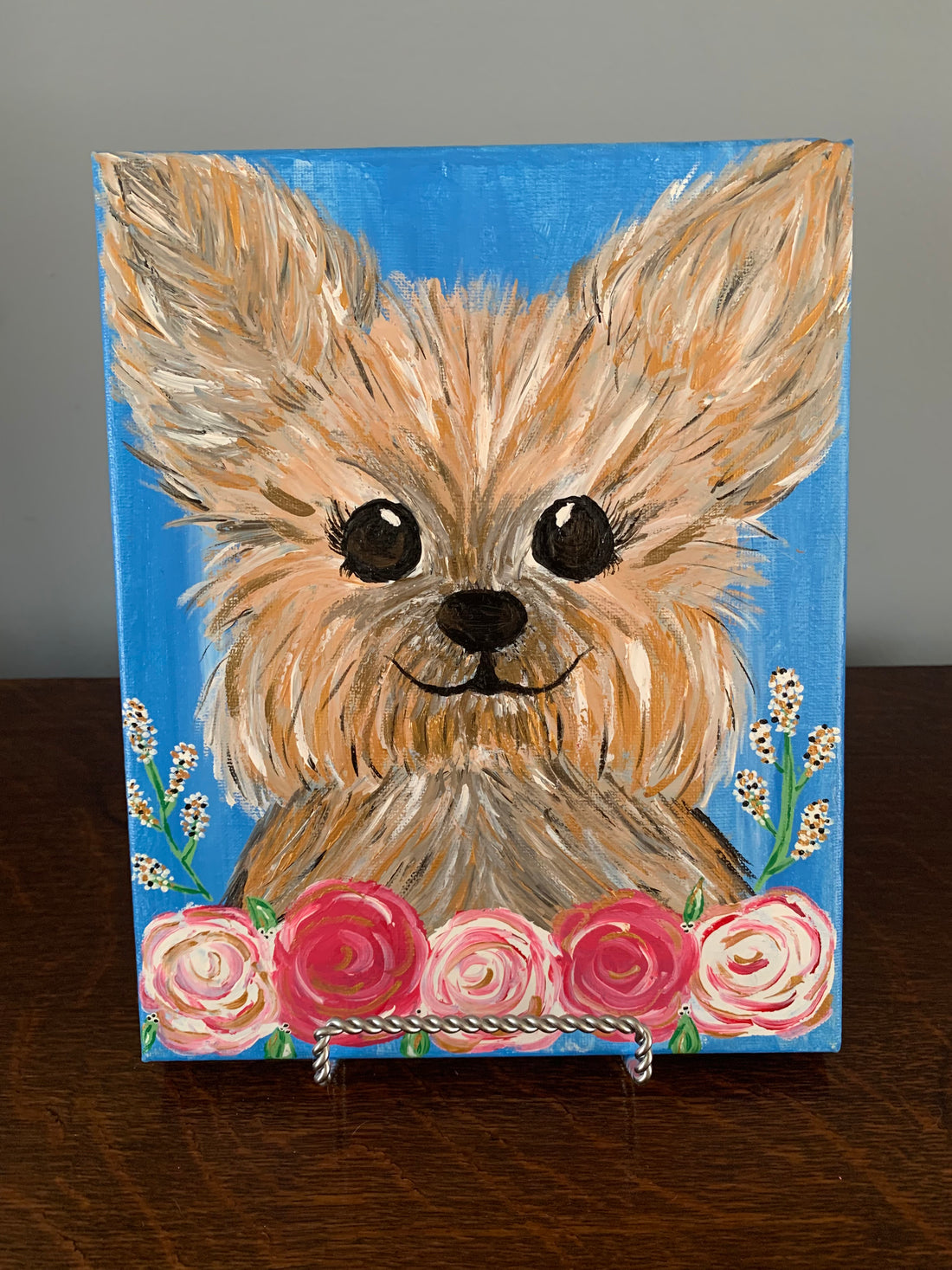 Cheerful Rosey Yorkie Painting