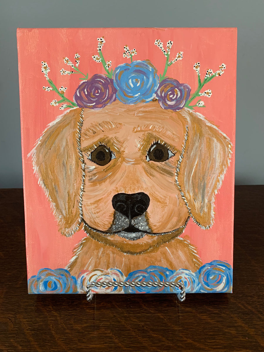 Whimsical Golden Puppy Painting