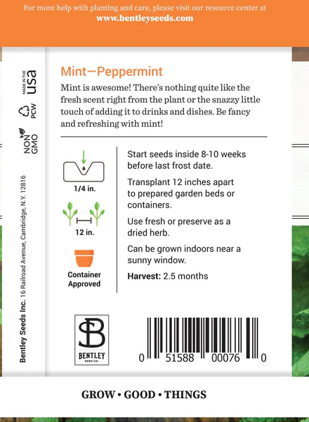Mint, Peppermint Seed Packet (Mentha)
