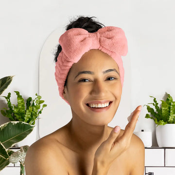 Lemon Lavender Take a Bow Ultra Plush Spa Headband - Pink