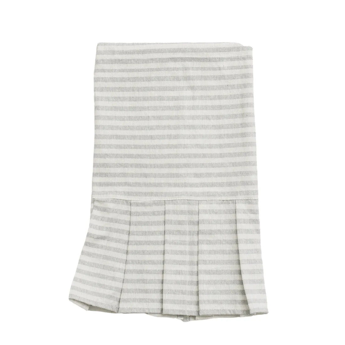 Striped Tea Towel with Ruffle - Cream with Grey Stripes