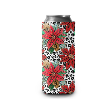 Poinsettia Leopard Christmas Slim Can Cooler