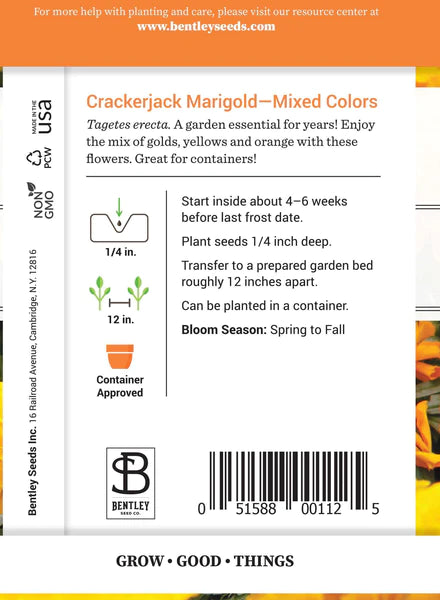 Marigold, Crackerjack Mixed Colors Seed Packet (Tagetes)