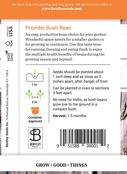 Beans, Provider Bush Bean Seed Packet (Phaseolus vulgaris)