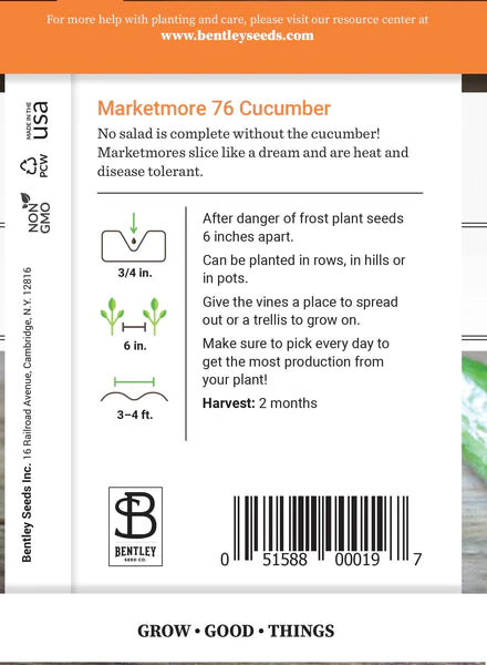 Cucumber, Marketmore 76 Seed Packet (Cucumis sativus)