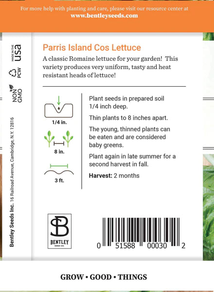 Lettuce, Parris Island Romaine Seed Packet (Lactuca sativa)