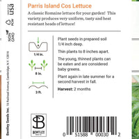 Lettuce, Parris Island Romaine Seed Packet (Lactuca sativa)