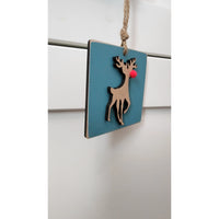 Blue Reindeer Ornament with Felt Red Nose