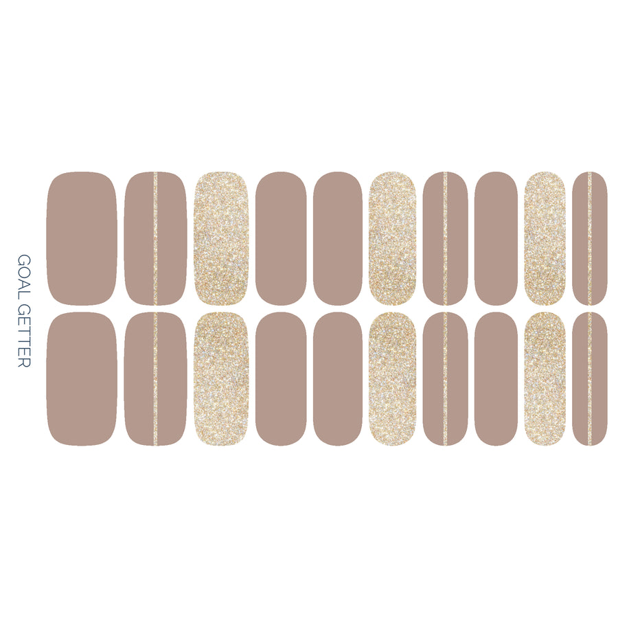 Goal Getter | Taupe & Gold Glitter Neutral Nail Wrap