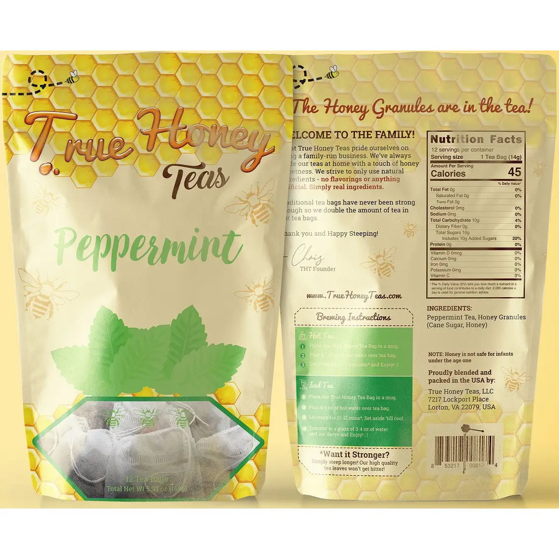 True Honey Peppermint Tea Bags - 12 Count