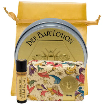 Honey House Naturals 3-Piece Gift Set - Vanilla & Vanilla Almond Lip Butter, Natural Bee Bar Lotion & Honey Soap