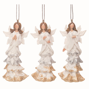 Resin Elegant Poinsettia Angel Ornaments