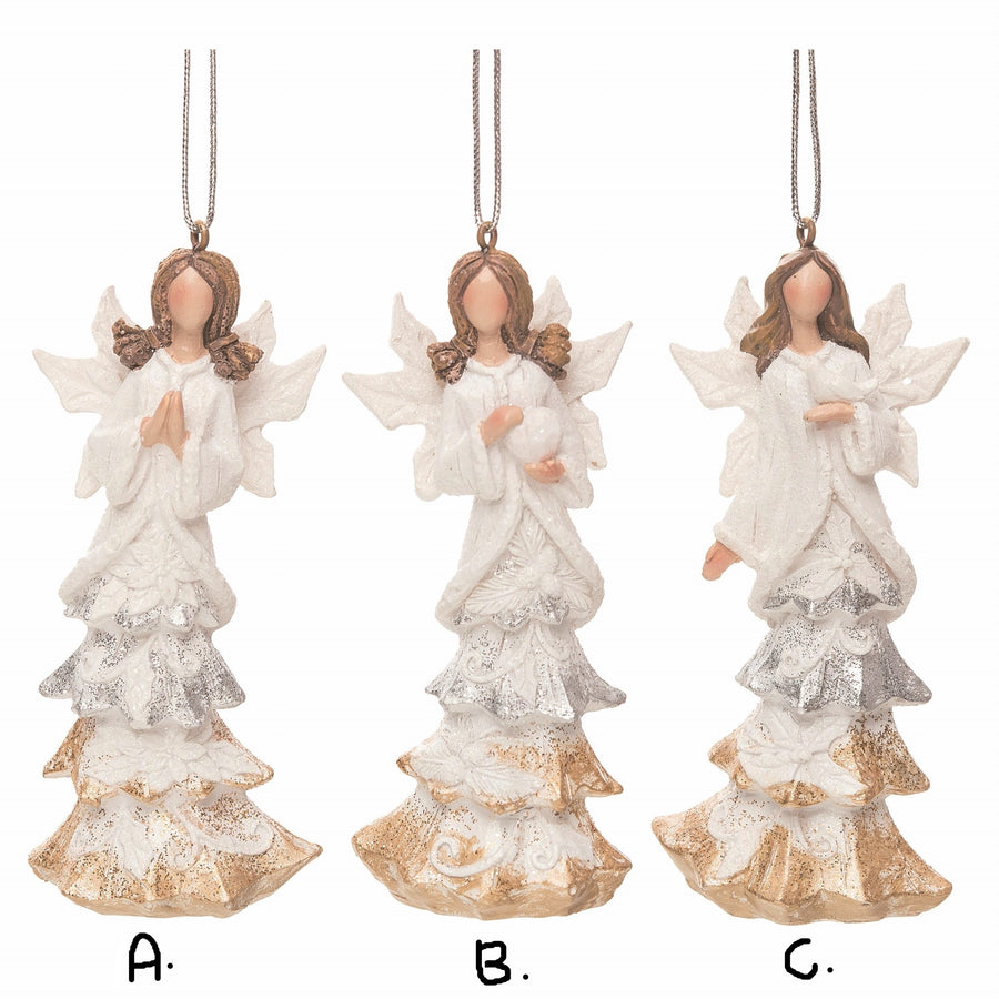 Resin Elegant Poinsettia Angel Ornaments