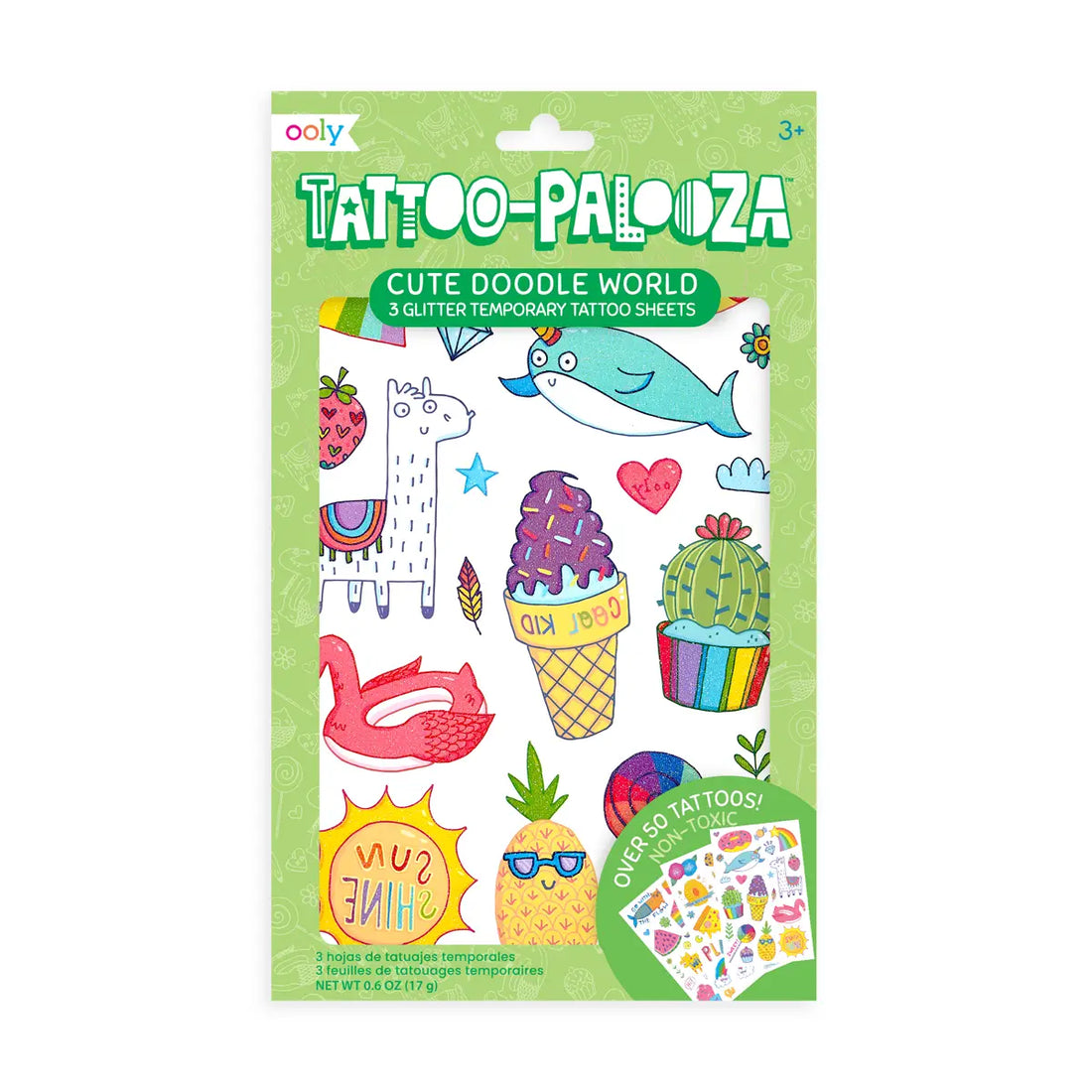 Ooly Tattoo-palooza Temporary Glitter Tattoo: Cute Doodle World