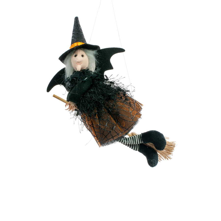 Orange/Black Happy Witch Riding a Broomstick