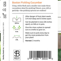 Cucumber, Boston Pickling Seed Packet (Cucumis sativus)